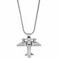 Brighton pendant necklace with silver-plated airplane charm and twisted rope chain on a white background