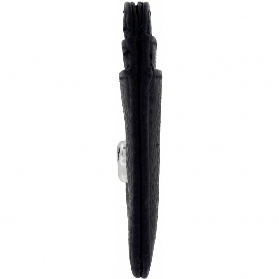 Brighton black leather product side view showing textured exterior and small silver-tone hardware detail on a white background