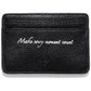 Brighton black pebbled leather card case with silver script Make every moment count embossed detail on a white background