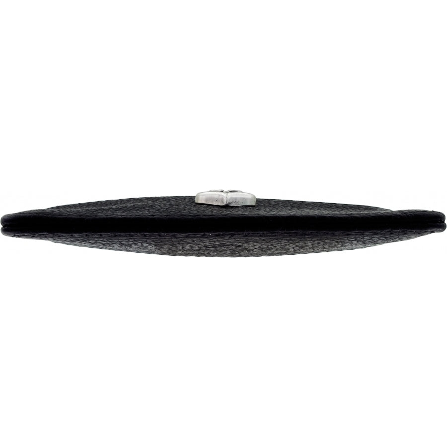 Brighton black leather accessory shown from the side with silver-tone hardware accent and stitched edge on a white background