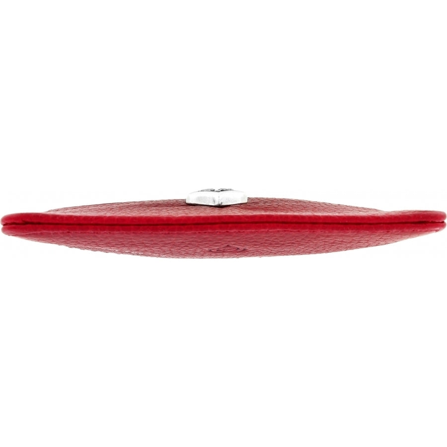 Brighton red leather card case shown from the side with silver-tone stud accent on a white background