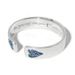Brighton hinged cuff bracelet with silver-plated finish, blue crystal accents, and engraved inscription inside on a white background