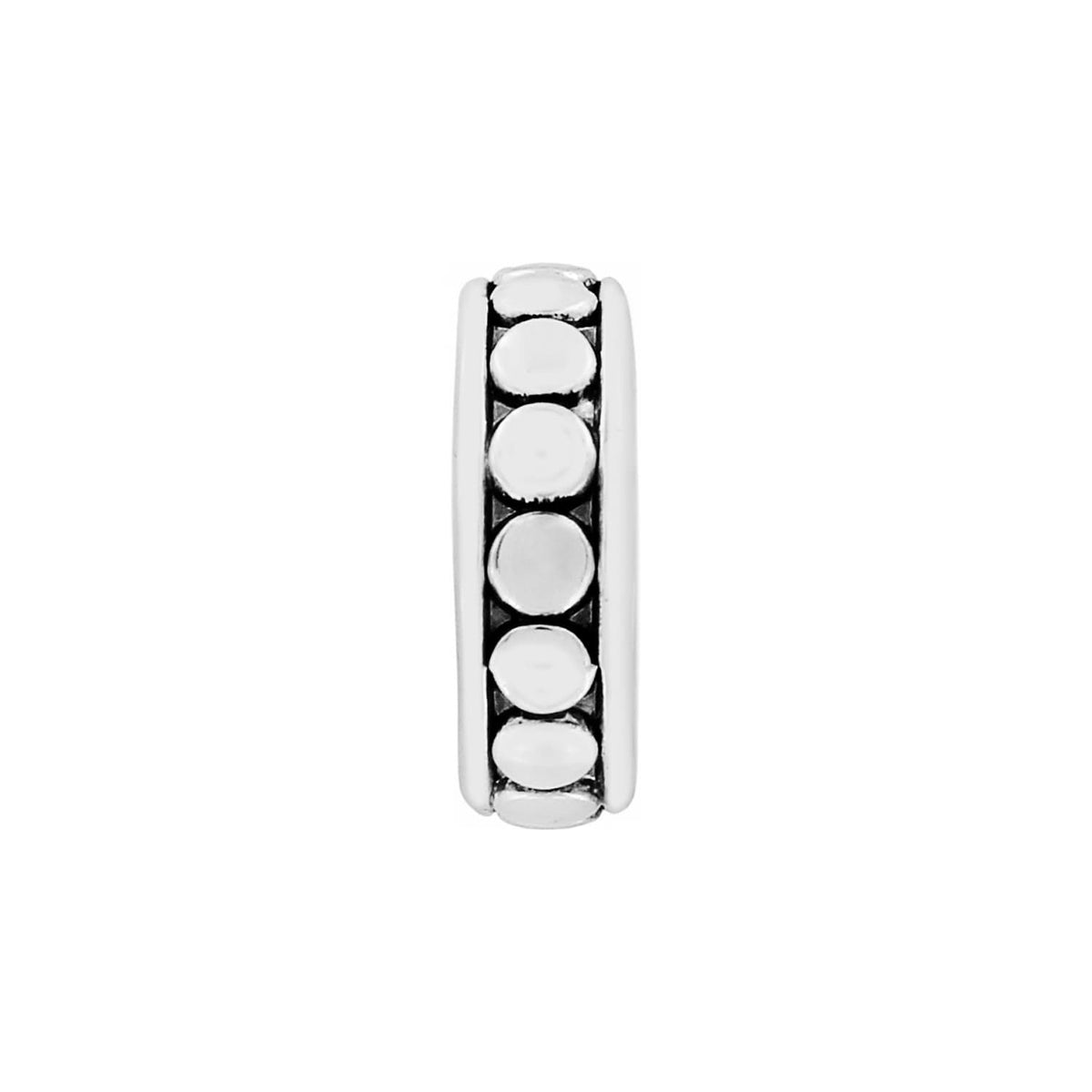 Brighton spacer charm with silver-plated beaded design along the center band shown from the side on a white background