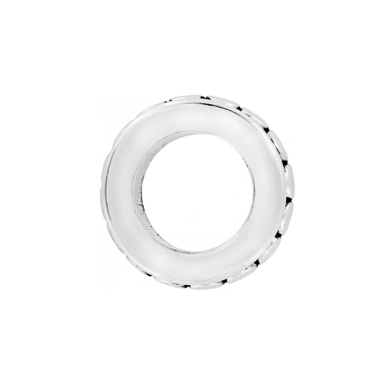 Brighton spacer charm with silver-plated finish and textured edge detail shown from the side on a white background