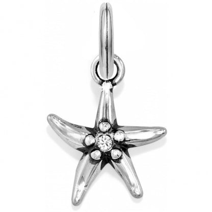 Brighton starfish charm with silver-plated finish and crystal accents at the center on a white background