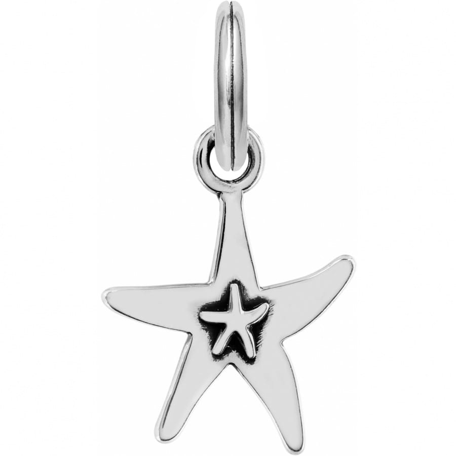 Brighton starfish charm with silver-plated finish and small embossed starfish accent at center on a white background