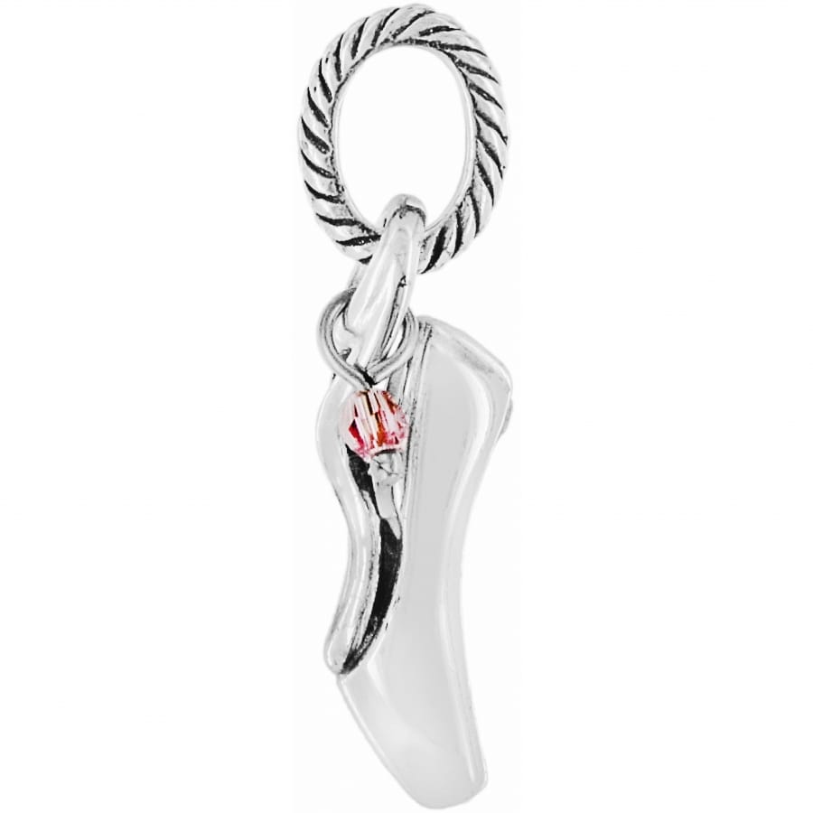 Brighton ballet slipper charm with silver-plated finish and small pink crystal accent on a white background