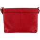 Brighton red leather handbag shown from the back with pebbled texture and adjustable shoulder strap on a white background