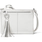 Brighton crossbody handbag in white pebbled leather with silver-tone heart charm and metallic tassel on a white background