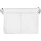 Brighton handbag shown from the back in white pebbled leather with center stitching and shoulder strap on a white background