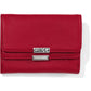 Brighton trifold wallet in red pebbled leather with silver-tone scroll and hammered bar accents on a white background