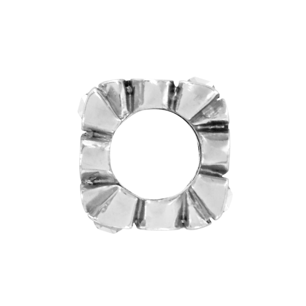 Brighton silver-plated bead with squared shape, ridged sunburst pattern, and open center on a white background