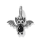 Brighton bat charm with silver-plated finish, black faceted stone belly, and crystal eyes on a white background