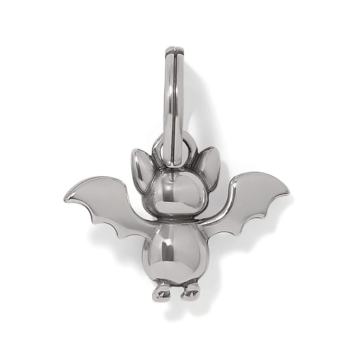 Brighton bat charm with silver-plated finish, outstretched wings, and hinged bail clasp on a white background