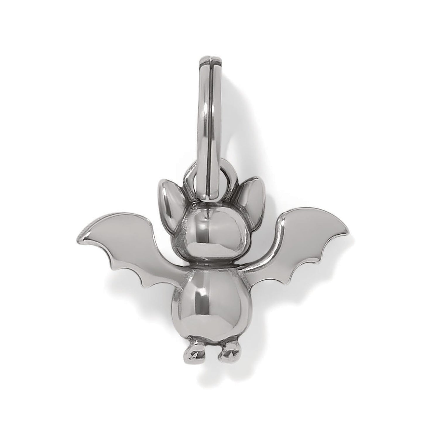 Brighton bat charm with silver-plated finish, outstretched wings, and hinged bail clasp on a white background