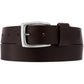 Brighton dark brown leather belt with silver-tone rectangular buckle and single keeper loop on a white background