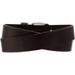 Brighton dark brown leather belt coiled with dark buckle, showing smooth finish and single punch hole on a white background