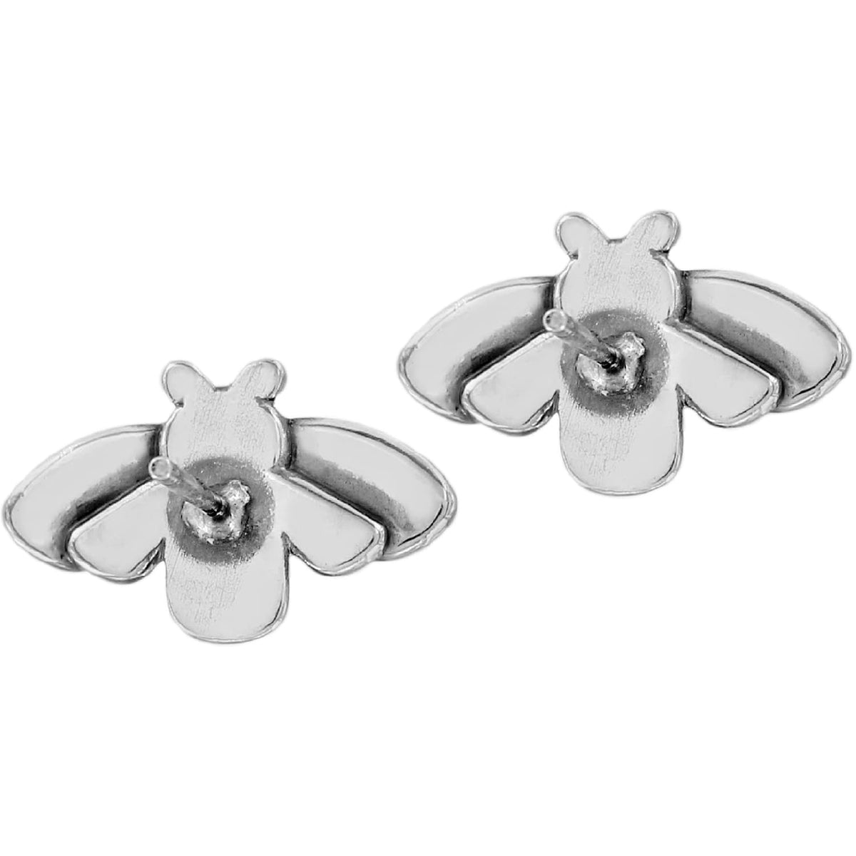 Brighton bee stud earrings shown from the back with silver-plated finish and posts on a white background