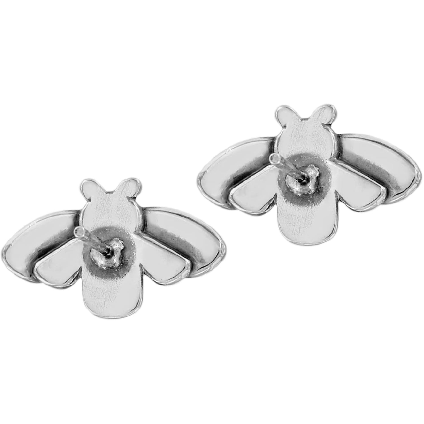 Brighton bee stud earrings shown from the back with silver-plated finish and posts on a white background