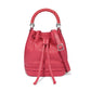 Brighton bucket handbag in pink leather with braided top handle, drawstring closure, and silver-tone accents on a white background