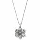 Brighton pendant necklace with silver-plated hammered flower design and crystal center on a white background