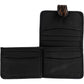 Brighton bifold wallet shown open with black leather interior, multiple card slots, and brown croc-embossed tab closure on a white background