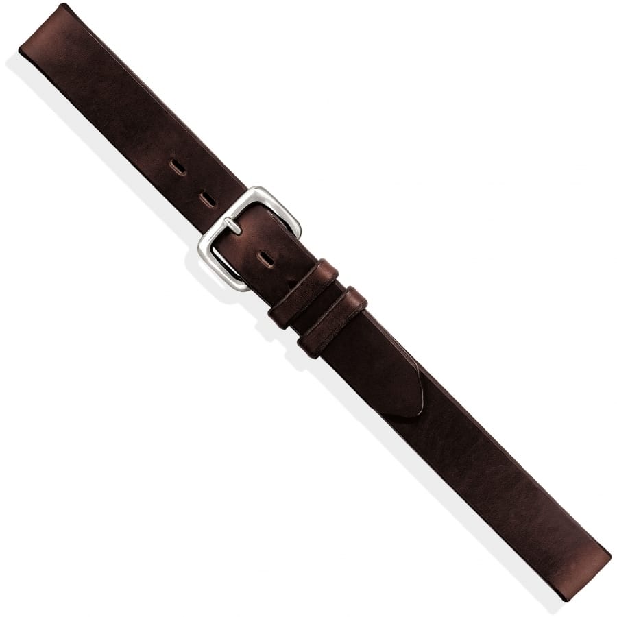 Brighton dark brown leather watch strap with silver-tone buckle and keeper loops on a white background