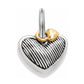 Brighton heart charm with silver-tone ribbed texture and small gold-tone accent heart on a white background