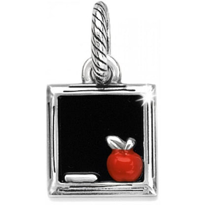 Brighton chalkboard charm with silver-plated frame and red apple accent on a white background