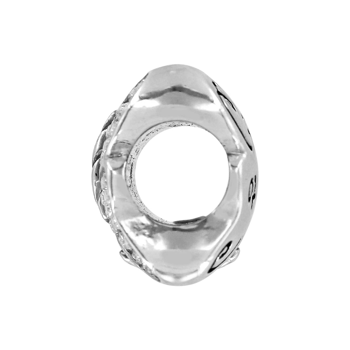 Brighton spacer charm shown from the side with silver-plated finish and textured detailing on a white background