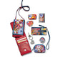 Brighton red leather crossbody phone bag with floral print, styled with matching wallet and other accessories