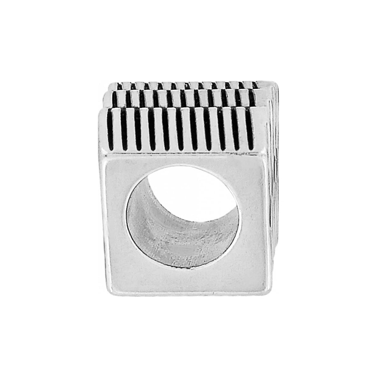 Brighton silver-plated charm bead with ridged top detail and large center threading hole on a white background
