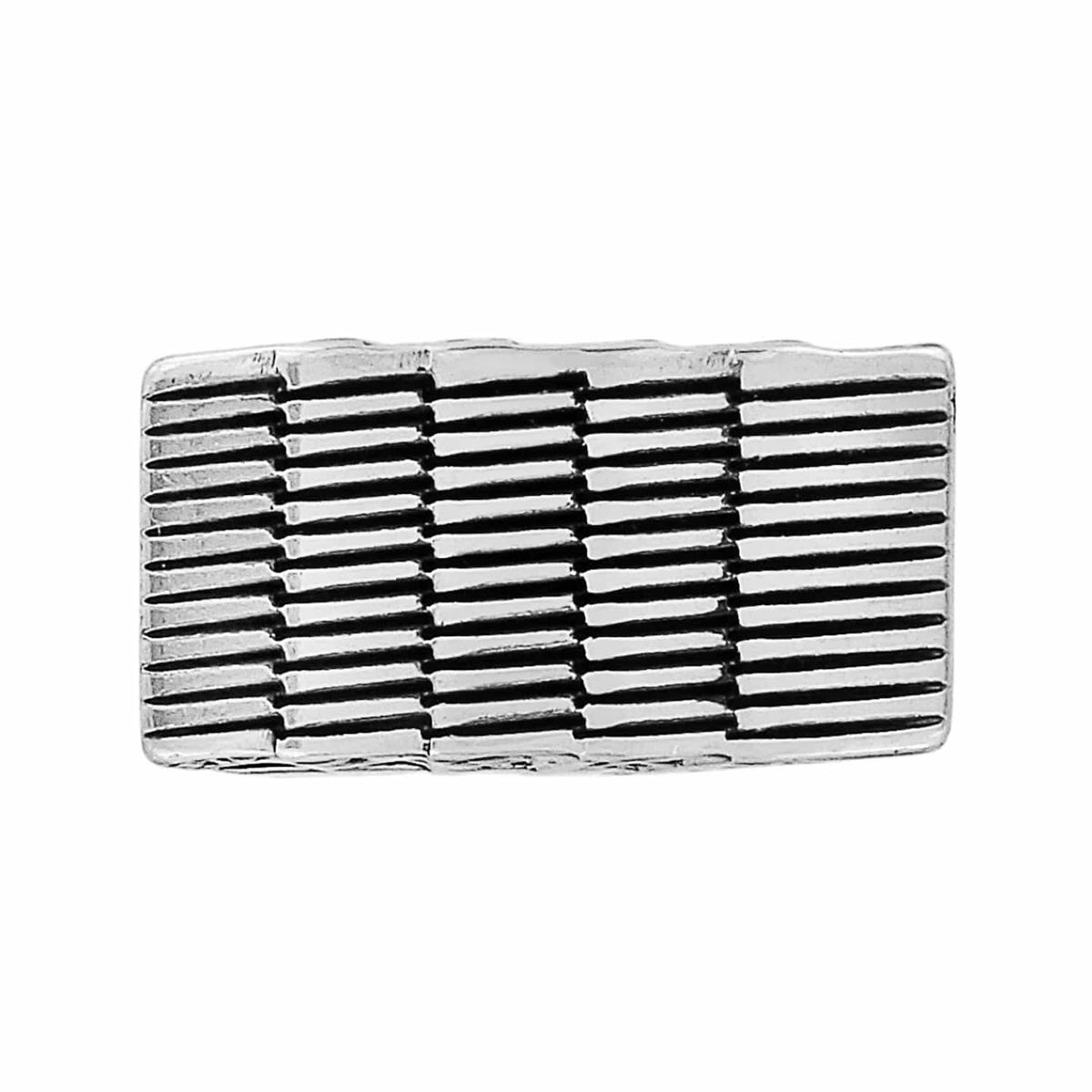 Brighton rectangular accessory with silver-plated finish and horizontal woven bar texture pattern on a white background