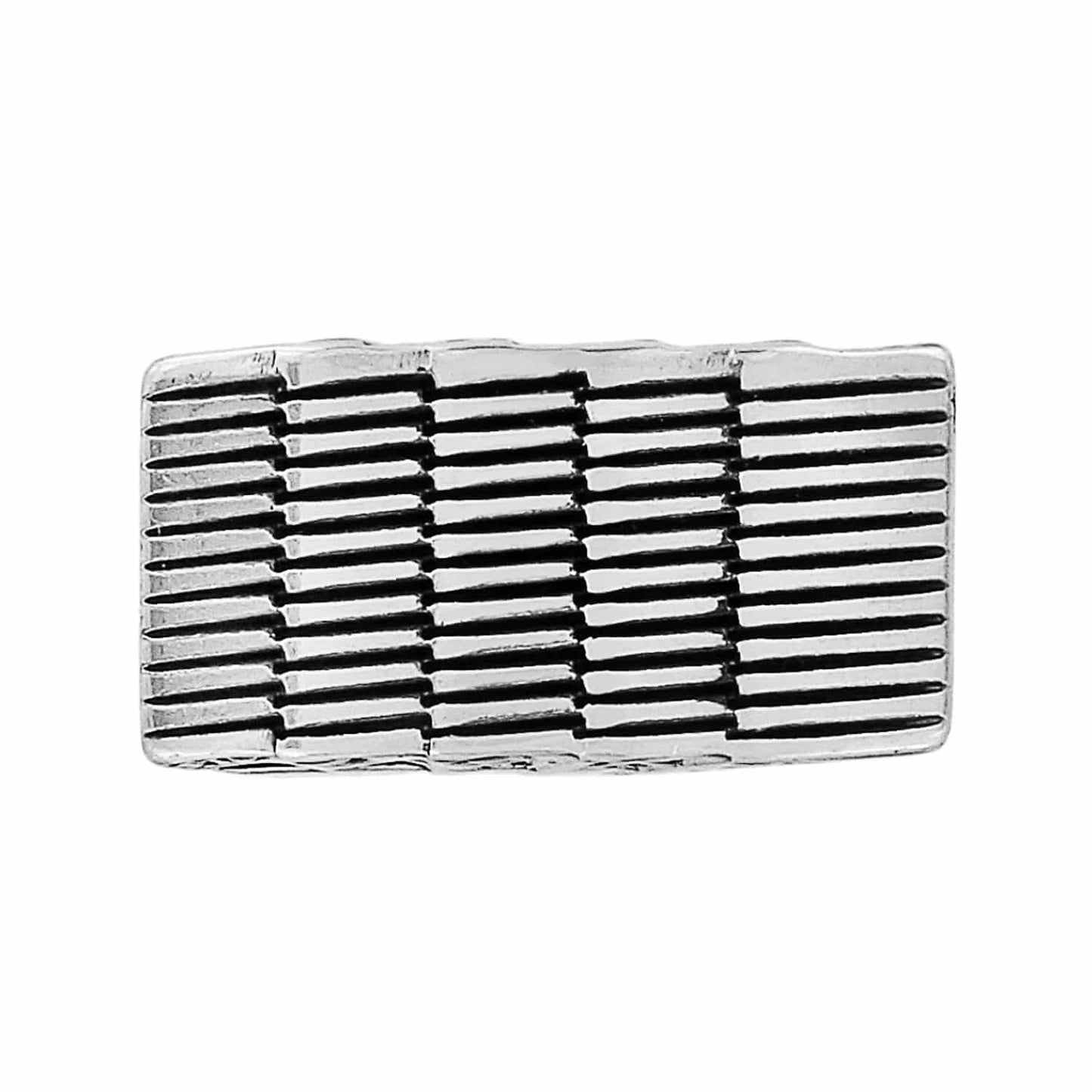 Brighton rectangular accessory with silver-plated finish and horizontal woven bar texture pattern on a white background