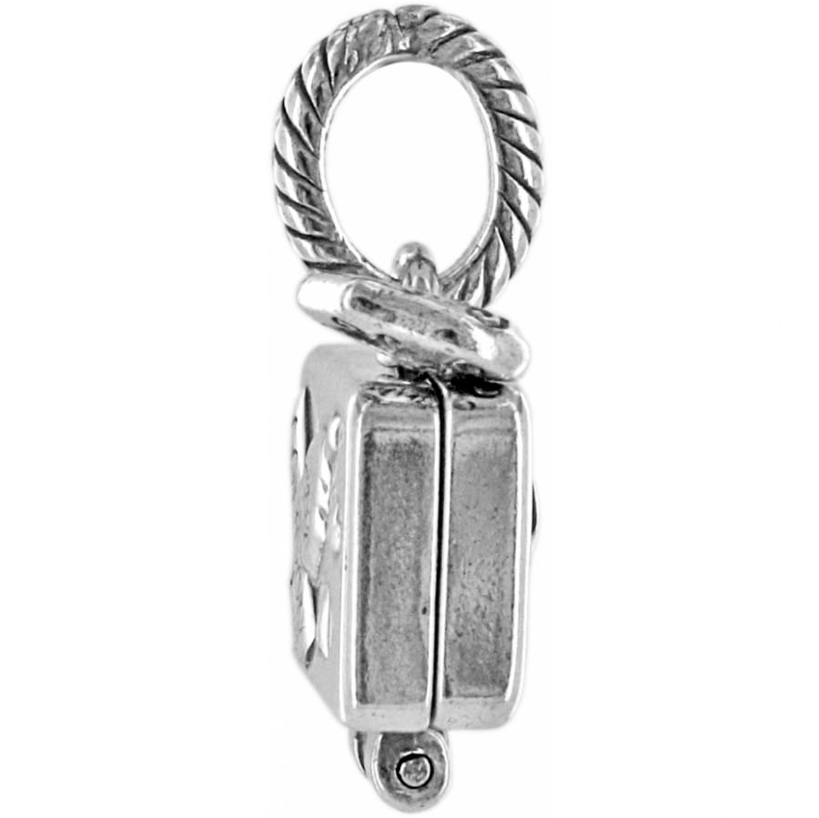 Brighton charm shown from the side with silver-plated rope-textured loop and rectangular pulley-style body on a white background