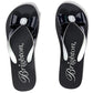 Brighton black rubber flip-flop sandals with navy bow and crystal embellishment on a white background