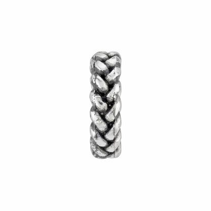 Brighton ring with silver-plated braided rope texture design shown from the side on a white background