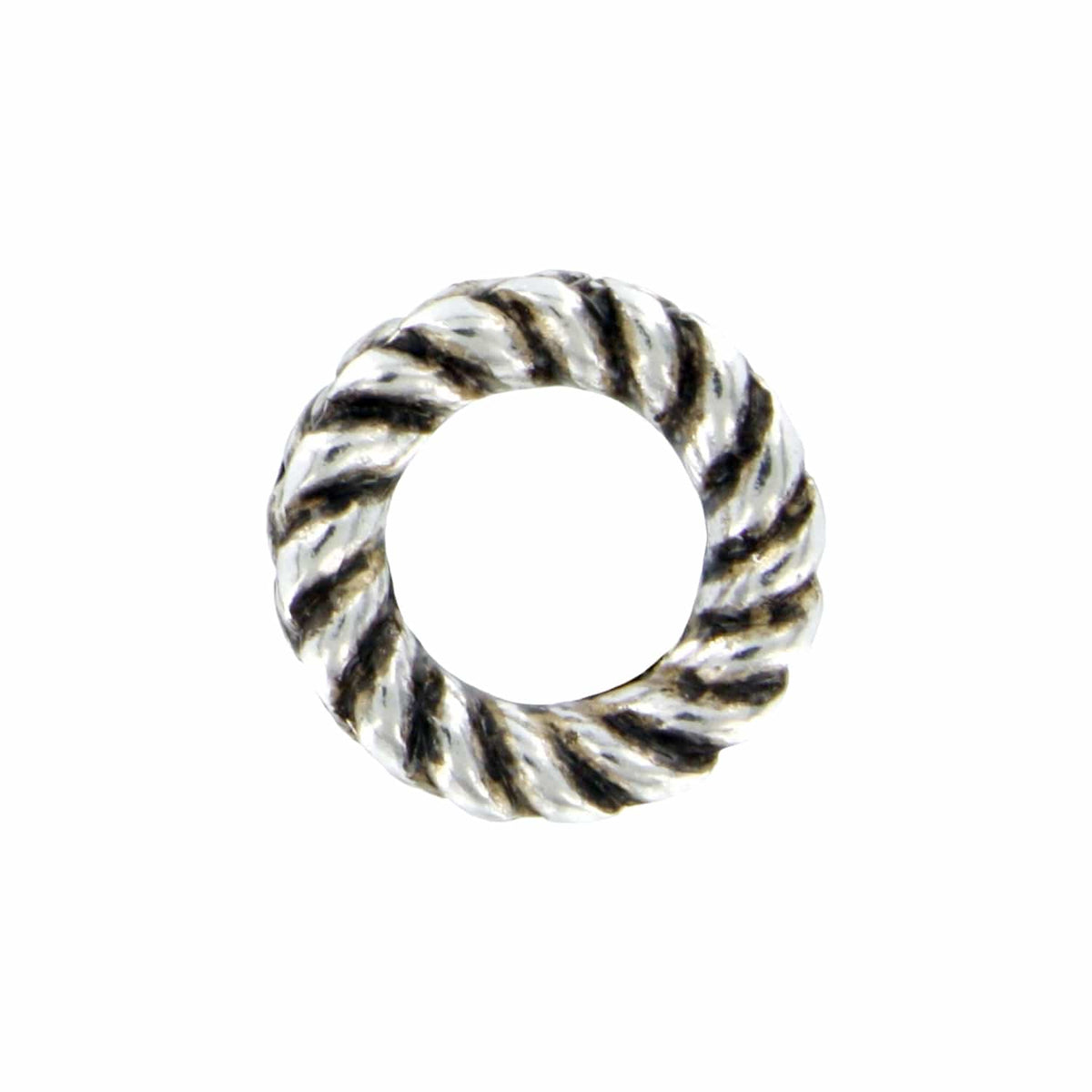 Brighton spacer bead with twisted rope texture and silver-plated finish on a white background