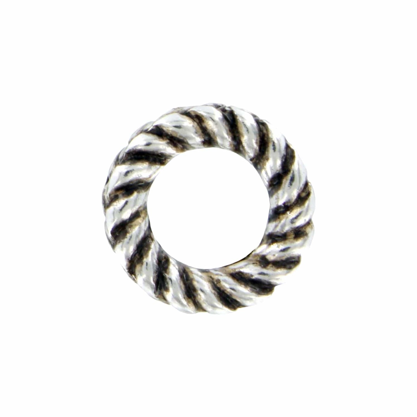 Brighton spacer bead with twisted rope texture and silver-plated finish on a white background