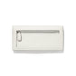 Brighton wallet shown from the back with white pebbled leather and silver-tone zippered pocket on a white background