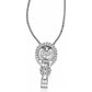 Brighton pendant necklace with silver-plated heart medallion and scrolled engraved base on a white background