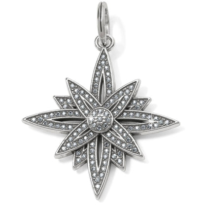 Brighton star charm pendant with silver-plated finish and pavé crystal accents radiating from center on a white background