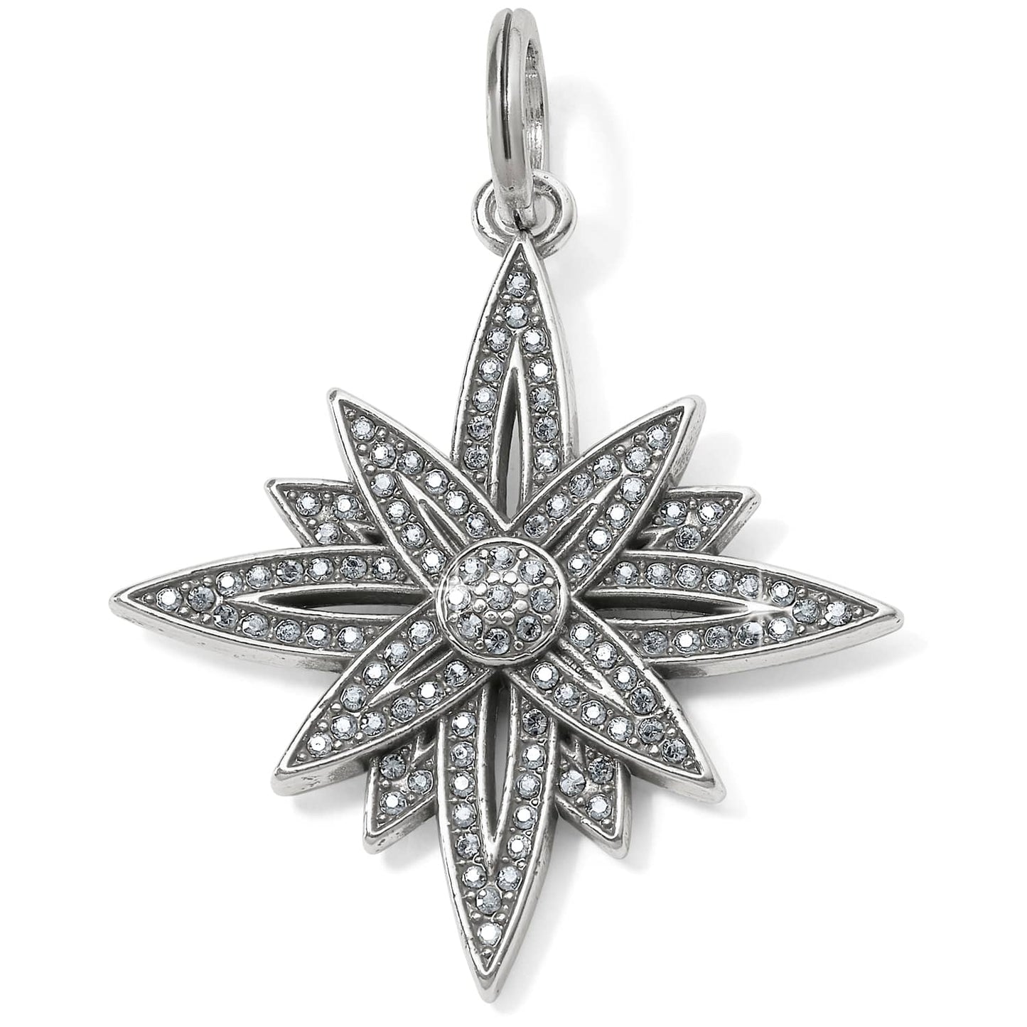 Brighton star charm pendant with silver-plated finish and pavé crystal accents radiating from center on a white background