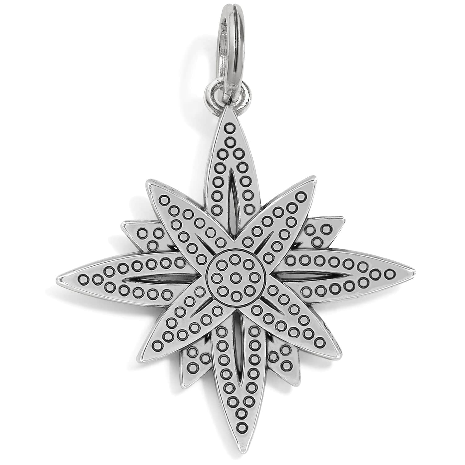 Brighton star charm pendant with silver-plated finish and dotted textured detail across pointed rays on a white background