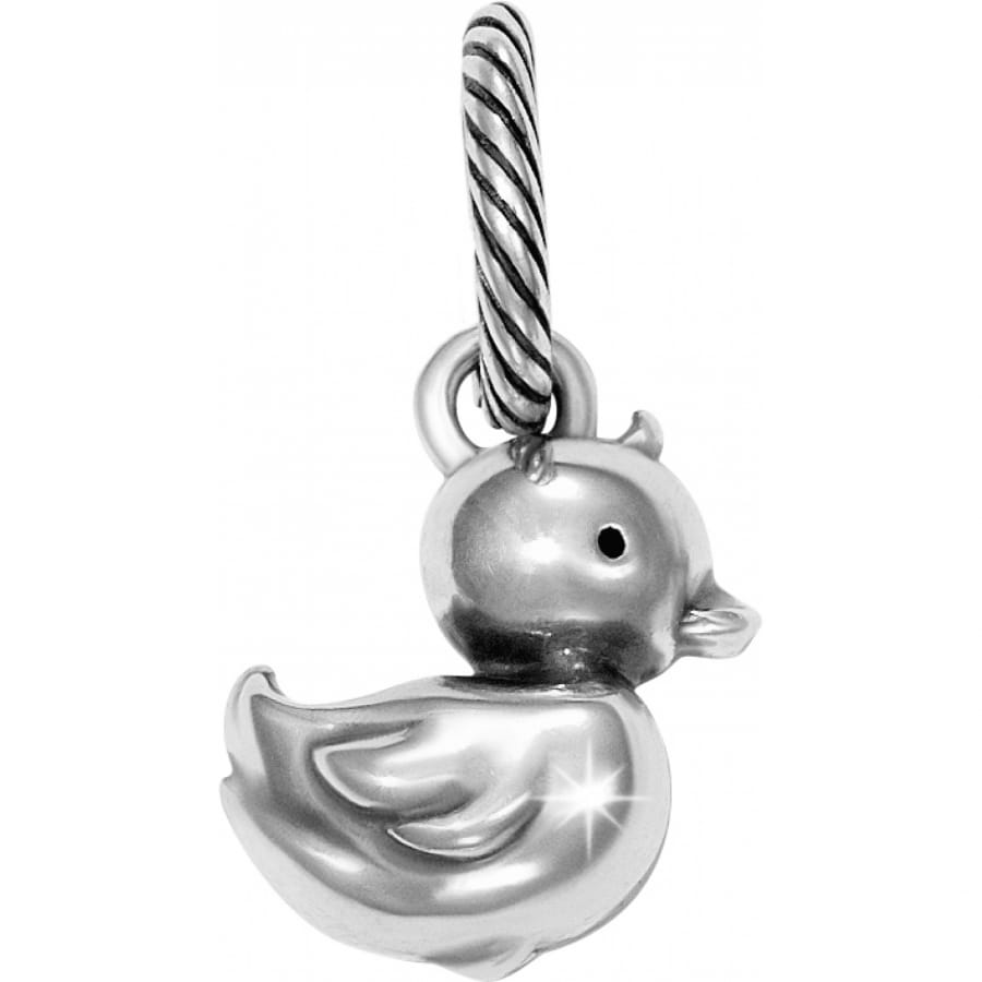 Brighton duck charm with silver-plated finish and twisted rope bail loop on a white background
