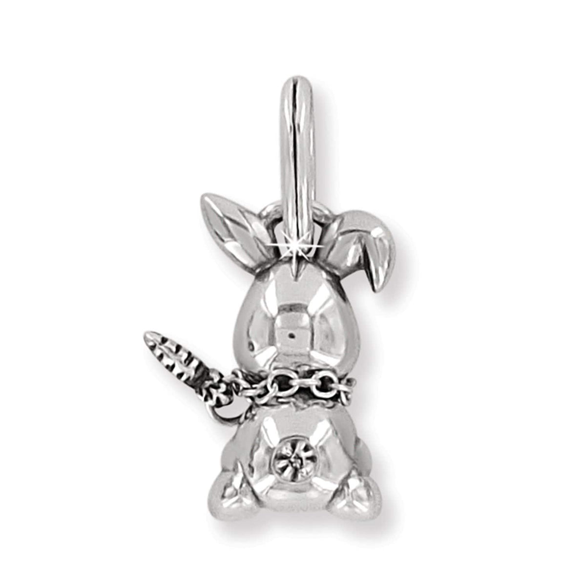 Brighton bunny rabbit charm with silver-plated finish, crystal accent, and dangling carrot detail on a white background