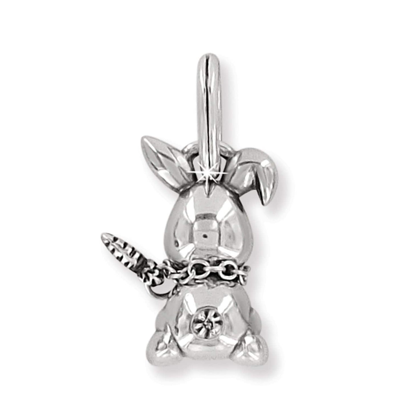 Brighton bunny rabbit charm with silver-plated finish, crystal accent, and dangling carrot detail on a white background