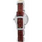 Brighton watch shown from the back with brown croc-embossed leather strap and two-tone scrollwork buckle on a white background