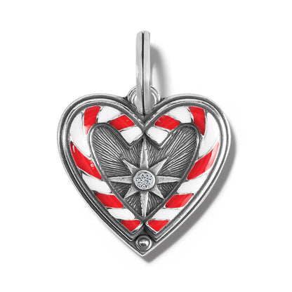 Brighton heart charm with red and white enamel candy cane design and silver-plated star accent on a white background