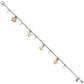 Brighton charm bracelet with silver-plated chain, brushed gold sea charms, and glass pearl accents on a white background